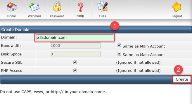 DirectAdmin เพิ่มโดเมน