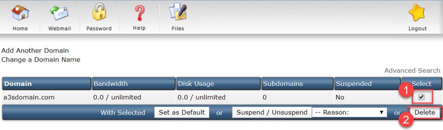 DirectAdmin วิธีการลบโดเมน