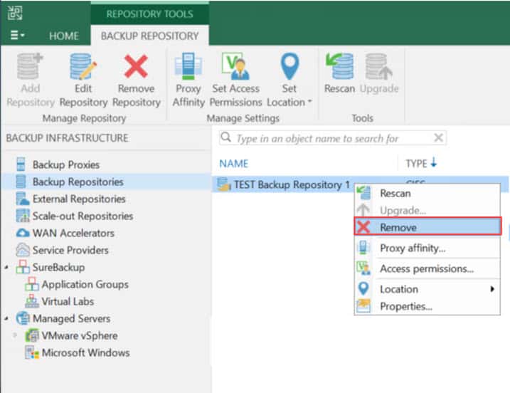 วิธีลบ Backup Repository ออกจาก Veeam