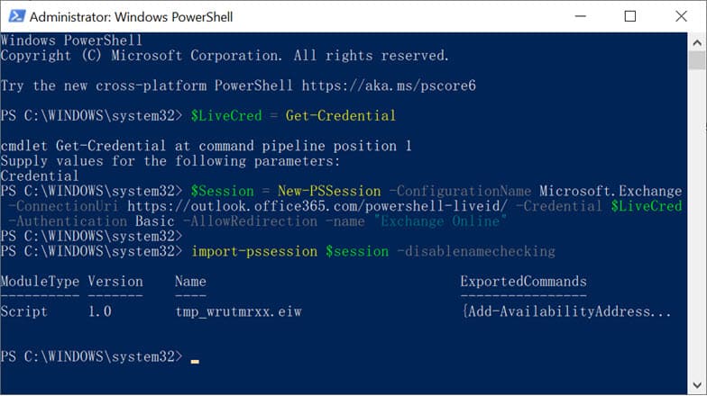 วิธี PowerShell เข้า Microsoft Exchange Online