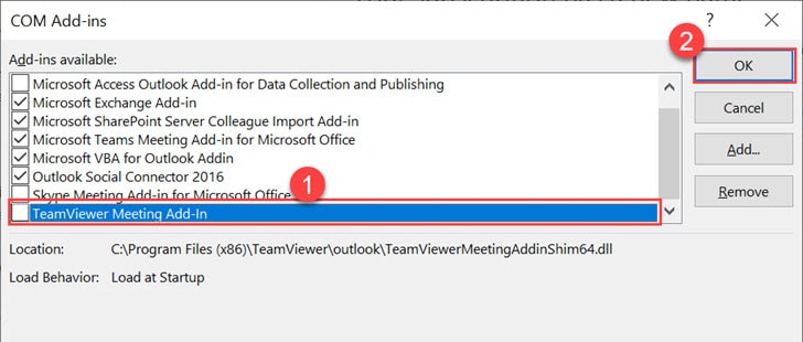 วิธีปิด TeamViewer Meeting Add-In ใน Outlook