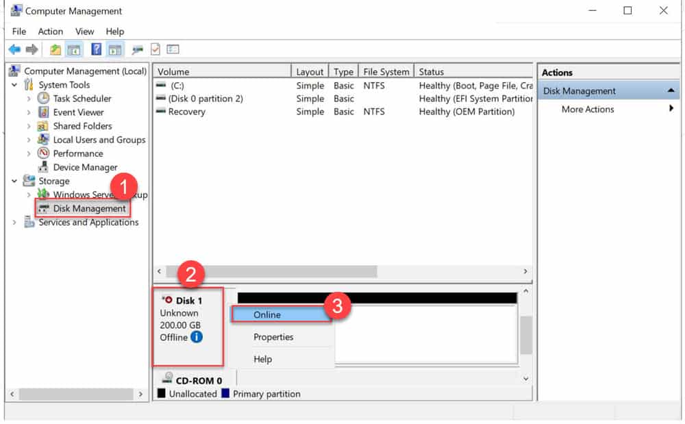 วิธีการสร้างไดร์ (Partition) ที่เป็น Offline ให้เป็น Online พร้อมใช้งาน สำหรับ Windows