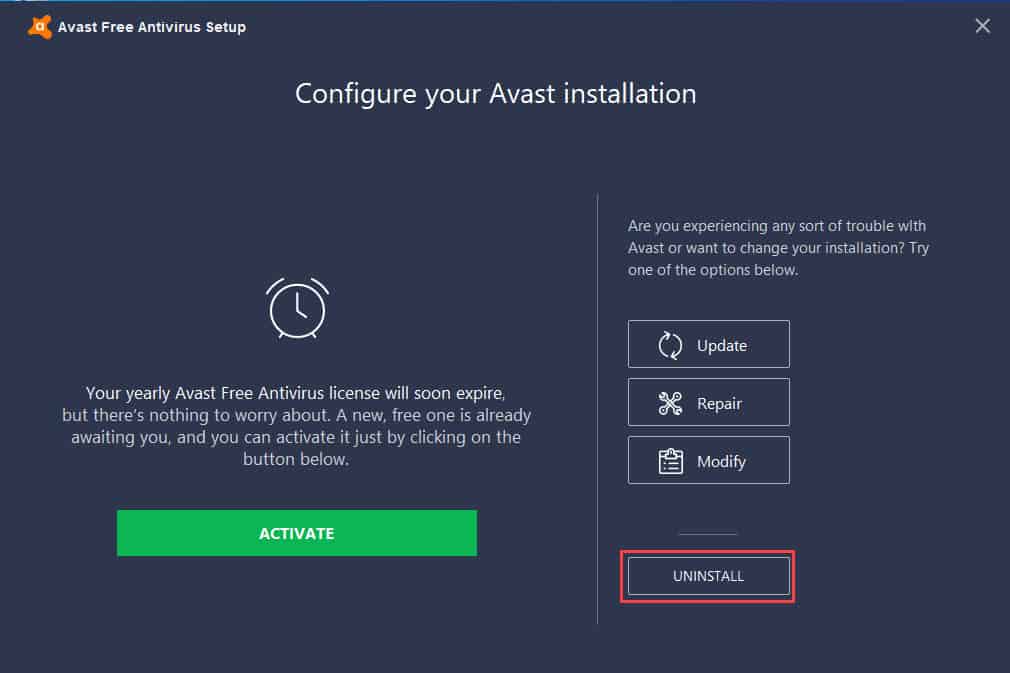 วิธีถอนการติดตั้งโปรแกรม Avast Free Antivirus – Admin As A Service