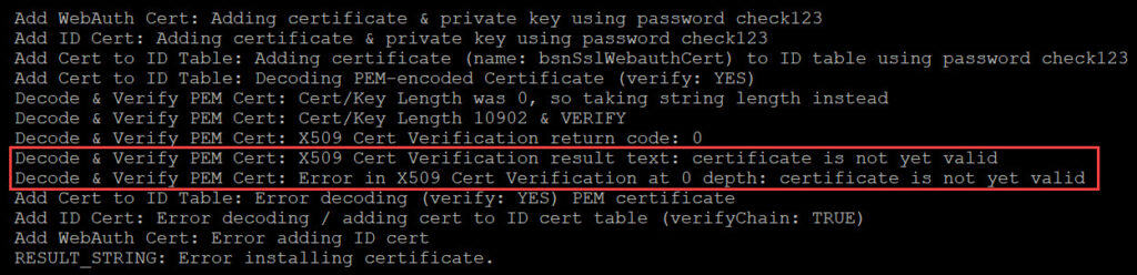 วิธีแก้ไข  Cisco Wireless Controller (WLC) : Error installing certificate