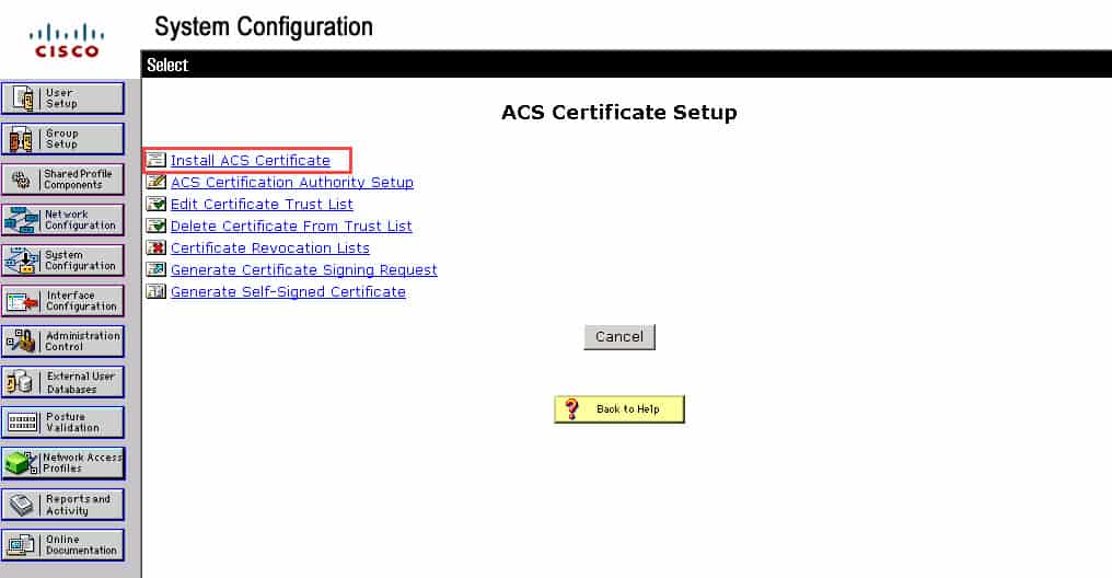 วิธีติดตั้ง ACS Certificate แบบ Self-Signed Certificate สำหรับ Cisco Secure ACS v4.2