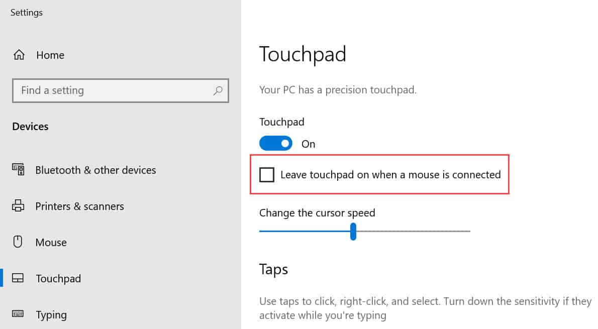 วิธีปิดทัชแพด (Touchpad) เมื่อโน๊ตบุ๊คเชื่อมต่อเมาส์ Windows 10