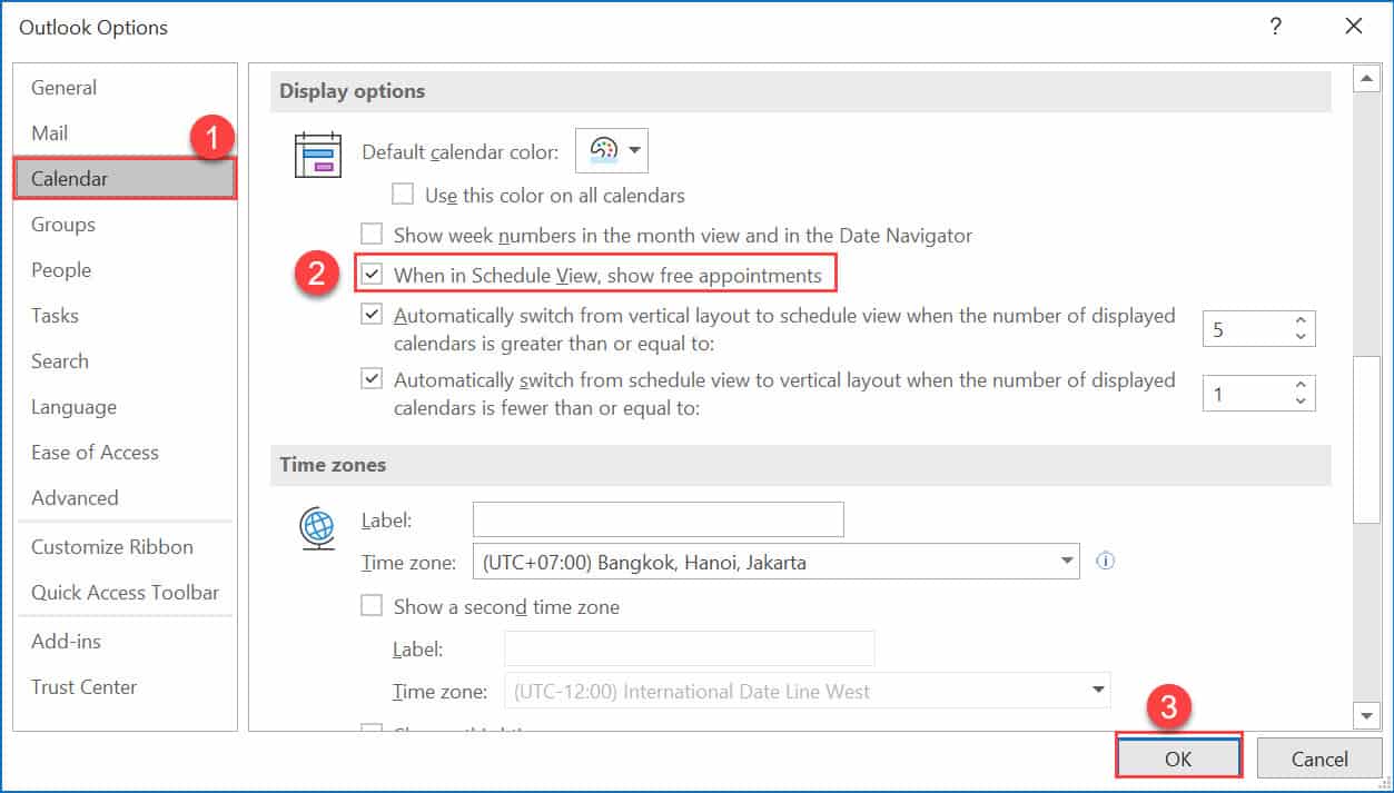 วิธีแก้ไข Outlook นัดหมาย Calendar ทั้งวัน (All Day) ไม่แสดง เมื่อเลือกแบบ Schedule View