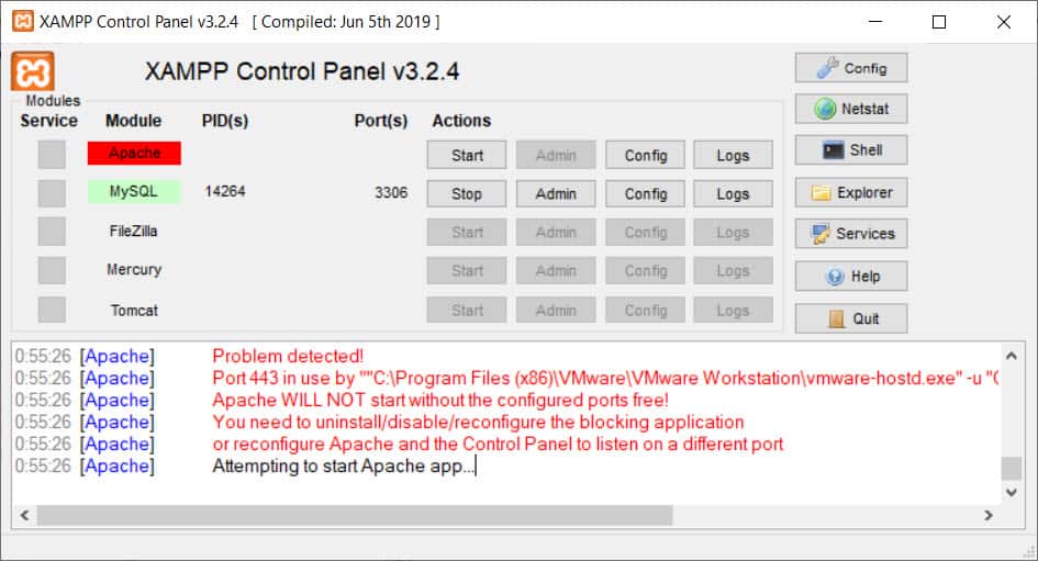 XAMPP ไม่สามารถ Start Apache ได้ เนื่องจาก  VMware Workstation