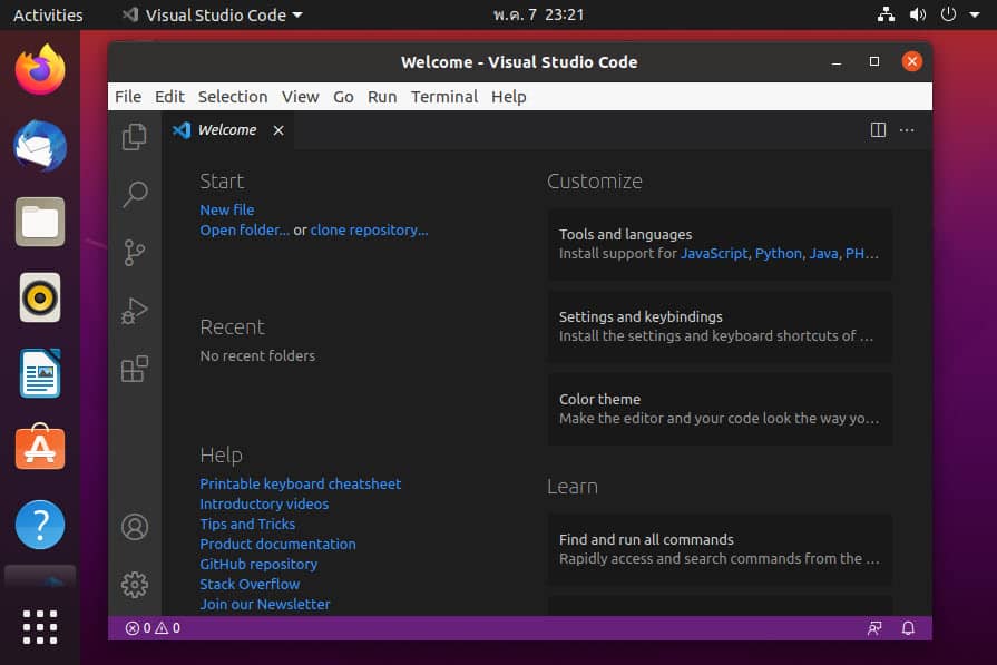 วิธีติดตั้ง Visual Studio Code บน Ubuntu Desktop 20.04 LTS