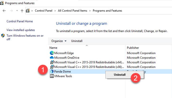 วิธีถอนการติดตั้ง Panda Free Antivirus 2021 (Panda Dome)
