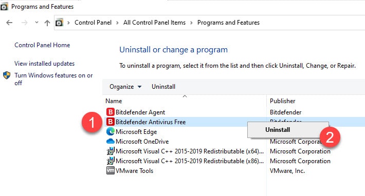 วิธีถอนการติดตั้ง Bitdefender Antivirus Free Edition