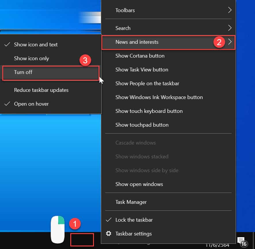 วิธีซ่อน News and Interests บน Taskbar ของ Windows 10