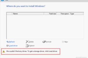 วิธีแก้ไขการติดตั้ง Windows แล้วไม่เจอฮาร์ดดิสก์ We couldn’t find any drives. To get a storage driver, click Load driver.