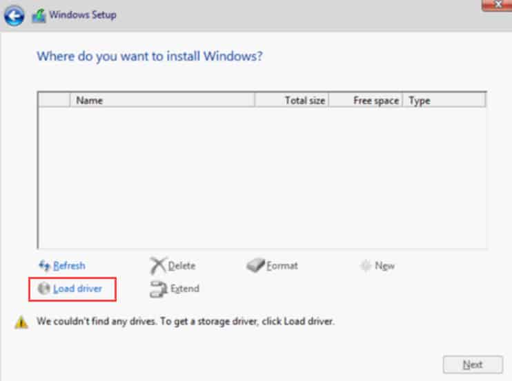 วิธีแก้ไขการติดตั้ง Windows แล้วไม่เจอฮาร์ดดิสก์ We couldn’t find any drives. To get a storage driver, click Load driver.