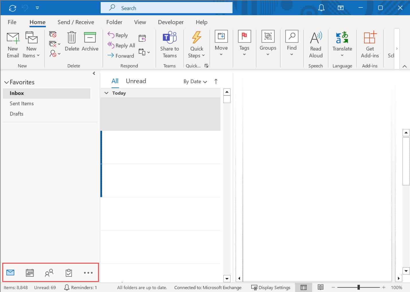 วิธีย้ายตำแหน่ง Navigation Pane ใน Outlook จากด้านซ้าย เป็น ด้านล่าง