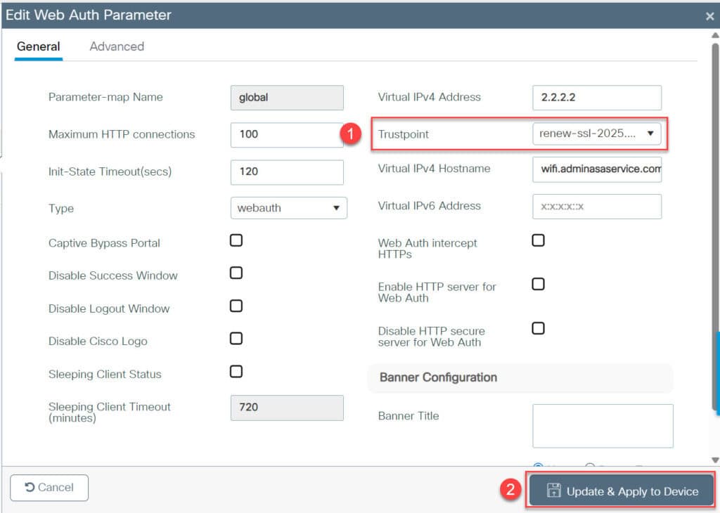 วิธีเปลี่ยน SSL Web Auth ใน Cisco Catalyst 9800-CL Wireless Controller